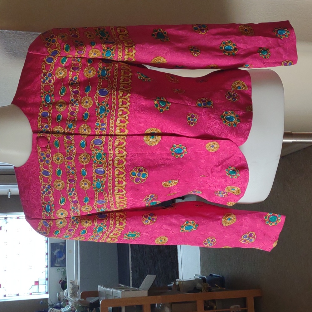 Papell petite vintage silk pink patterned silk blouse size 2